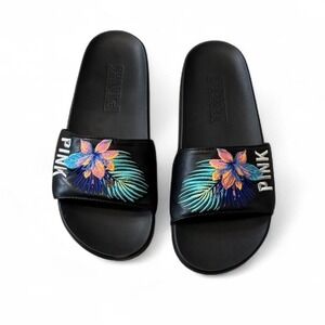 Victoria's Secret PINK Tropical Floral Embroidered Slides, Women's Size 8.5